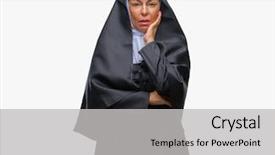  Presentation with christian - Presentation design consisting of woman over isolated background thinking background and a light gray colored foreground