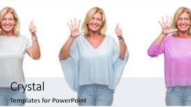  Presentation with information age - Slide deck featuring woman over white isolated backgroud background and a  colored foreground