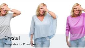  Presentation with woman covering man mouth hand - Cool new PPT theme with woman over white isolated backgroud backdrop and a light blue colored foreground