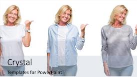  Presentation with collage - Slide set enhanced with woman over white isolated backgroud background and a light blue colored foreground