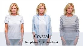  Presentation with age in place - Cool new PPT theme with woman over white isolated backgroud backdrop and a  colored foreground