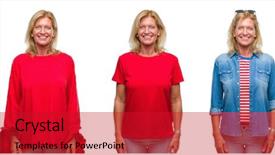  Presentation with collage - Beautiful slides featuring woman over white isolated backgroud backdrop and a  colored foreground