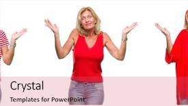  Presentation with collage - Audience pleasing theme consisting of woman over white isolated backgroud backdrop and a  colored foreground