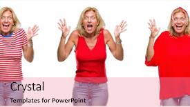  Presentation with collage - PPT layouts with woman over white isolated backgroud background and a  colored foreground