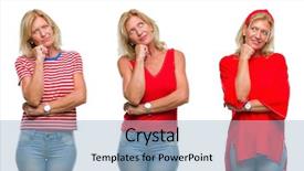  Presentation with collage - Cool new theme with woman over white isolated backgroud backdrop and a  colored foreground