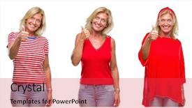  Presentation with collage - Theme enhanced with woman over white isolated backgroud background and a red colored foreground