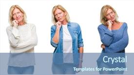  Presentation with face expression recognition - PPT layouts having woman over white isolated backgroud background and a ocean colored foreground