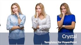  Presentation with collage - Slides having woman over white isolated backgroud background and a  colored foreground