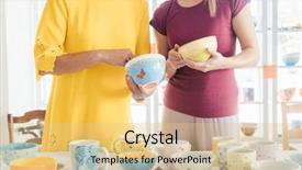  Presentation with women evolution - PPT theme consisting of woman owned - women buying handmade ceramic dishes background and a lemonade colored foreground