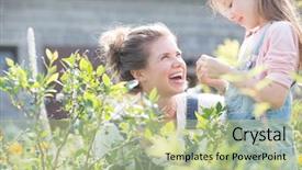  Presentation with blueberries - Beautiful PPT theme featuring woman owned business - mother with her young daughter backdrop and a mint green colored foreground