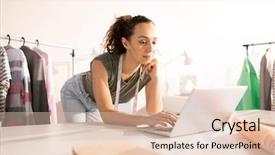  Presentation with collections - Amazing presentation theme having woman owned business - serious young designer concentrating backdrop and a lemonade colored foreground