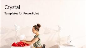  Presentation with sewing machine - Presentation theme consisting of woman owned business - side view of young female background and a cream colored foreground