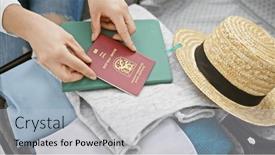  Presentation with suitcase - Slides enhanced with woman-packing-finnish-passports and a light gray colored foreground