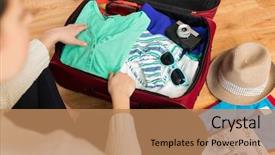 Presentation with tourism - Audience pleasing PPT layouts consisting of woman packing travel bag backdrop and a coral colored foreground
