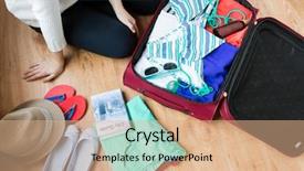  Presentation with tourism - Slides having woman packing travel bag background and a coral colored foreground