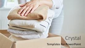  Presentation with donation - Colorful slide deck enhanced with woman-packs-clothes backdrop and a soft green colored foreground