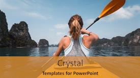  Presentation with vietnam - Presentation design consisting of woman paddles kayak in the ha long bay in vietnam background and a gold colored foreground