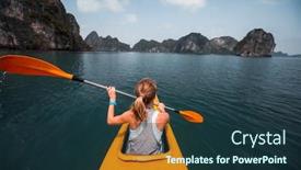  Presentation with vietnam - PPT layouts with woman paddles kayak in the ha long bay in vietnam background and a tawny brown colored foreground