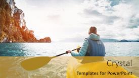  Presentation with chile - Amazing PPT layouts having woman-paddles-kayak backdrop and a gold colored foreground