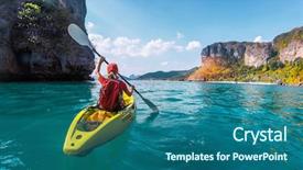  Presentation with kayak - Audience pleasing theme consisting of woman paddles kayak backdrop and a ocean colored foreground