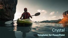  Presentation with calm sea - Beautiful presentation theme featuring woman paddles kayak backdrop and a tawny brown colored foreground