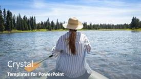  Presentation with adventure river - Presentation theme featuring woman-paddling-on-an-inflatable and a seafoam green colored foreground