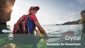  Presentation with calm sea - Slide set with woman paddling the sea kayak background and a gray colored foreground