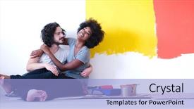  Presentation with work happy hour - Amazing PPT theme having woman paint - happy young multiethnic couple relaxing backdrop and a light blue colored foreground