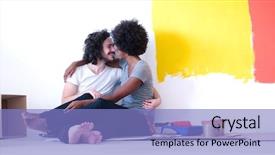  Presentation with young happy couple - Amazing presentation design having woman paint - happy young multiethnic couple relaxing backdrop and a light blue colored foreground