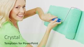  Presentation with wall paint - Amazing slide deck having woman paint on the wall backdrop and a mint green colored foreground