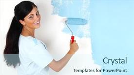  Presentation with woman in pain - Slide set enhanced with woman paint on the wall background and a cool aqua colored foreground