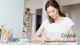  Presentation with korean culture inspired - Colorful slides enhanced with woman painter sitting and painting backdrop and a  colored foreground