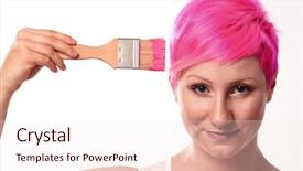  Presentation with pop art pink hair - Theme with woman painting her pink hairstyle background and a sky blue colored foreground