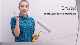  Presentation with diy - Colorful theme enhanced with woman painting house in diy concept backdrop and a sky blue colored foreground