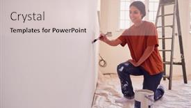  Presentation with new home - PPT theme with woman-painting-test-squares background and a lemonade colored foreground