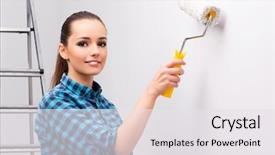  Presentation with diy - Cool new PPT layouts with woman painting the wall in diy concept backdrop and a white colored foreground