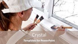  Presentation with trim - Amazing slide set having woman-painting-window-trim backdrop and a coral colored foreground