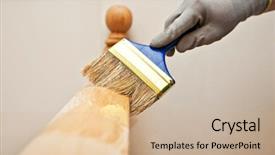  Presentation with wooden - Cool new slides with woman paints a varnish wooden backdrop and a  colored foreground