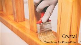  Presentation with brush - Audience pleasing PPT layouts consisting of woman paints a varnish wooden backdrop and a  colored foreground