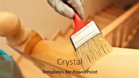  Presentation with brush - Presentation consisting of woman paints a varnish wooden board by brush background and a yellow colored foreground