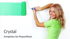  Presentation with brush - Beautiful PPT theme featuring woman paints the wall brush backdrop and a white colored foreground