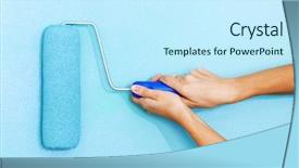  Presentation with painting walls paint roller - Beautiful slide deck featuring woman paints the wall roller backdrop and a cool aqua colored foreground