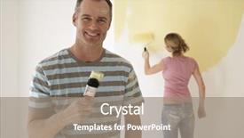  Presentation with role play woman and man - Colorful slide deck enhanced with woman paints wall with roller backdrop and a gray colored foreground