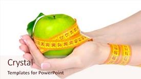  Presentation with tape - Beautiful theme featuring woman palm geen apple and measuring tape isolated on white backdrop and a lemonade colored foreground