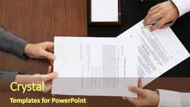  Presentation with notary - Cool new presentation theme with woman passing documents to notary backdrop and a tawny brown colored foreground