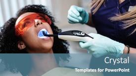  Presentation with private practice - Beautiful PPT theme featuring woman-patient-at-dentist-s backdrop and a teal colored foreground