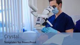  Presentation with private practice - Audience pleasing slide set consisting of woman patient at dentist's private practice backdrop and a teal colored foreground