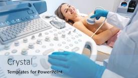  Presentation with ultrasound machine - Beautiful PPT layouts featuring woman-patient-having-ultrasound-scan backdrop and a light blue colored foreground