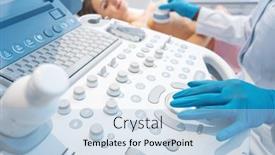  Presentation with ultrasound machine - Colorful PPT theme enhanced with woman-patient-having-ultrasound-scan backdrop and a light blue colored foreground