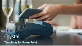  Presentation with pos - Slide deck with woman-pay-on-cellphone background and a ocean colored foreground